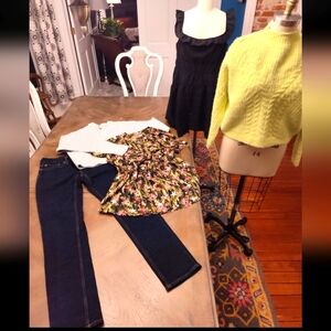 Closet refresh clothing bundle lot dark jeans fuzzy cropped sweater dress L XL